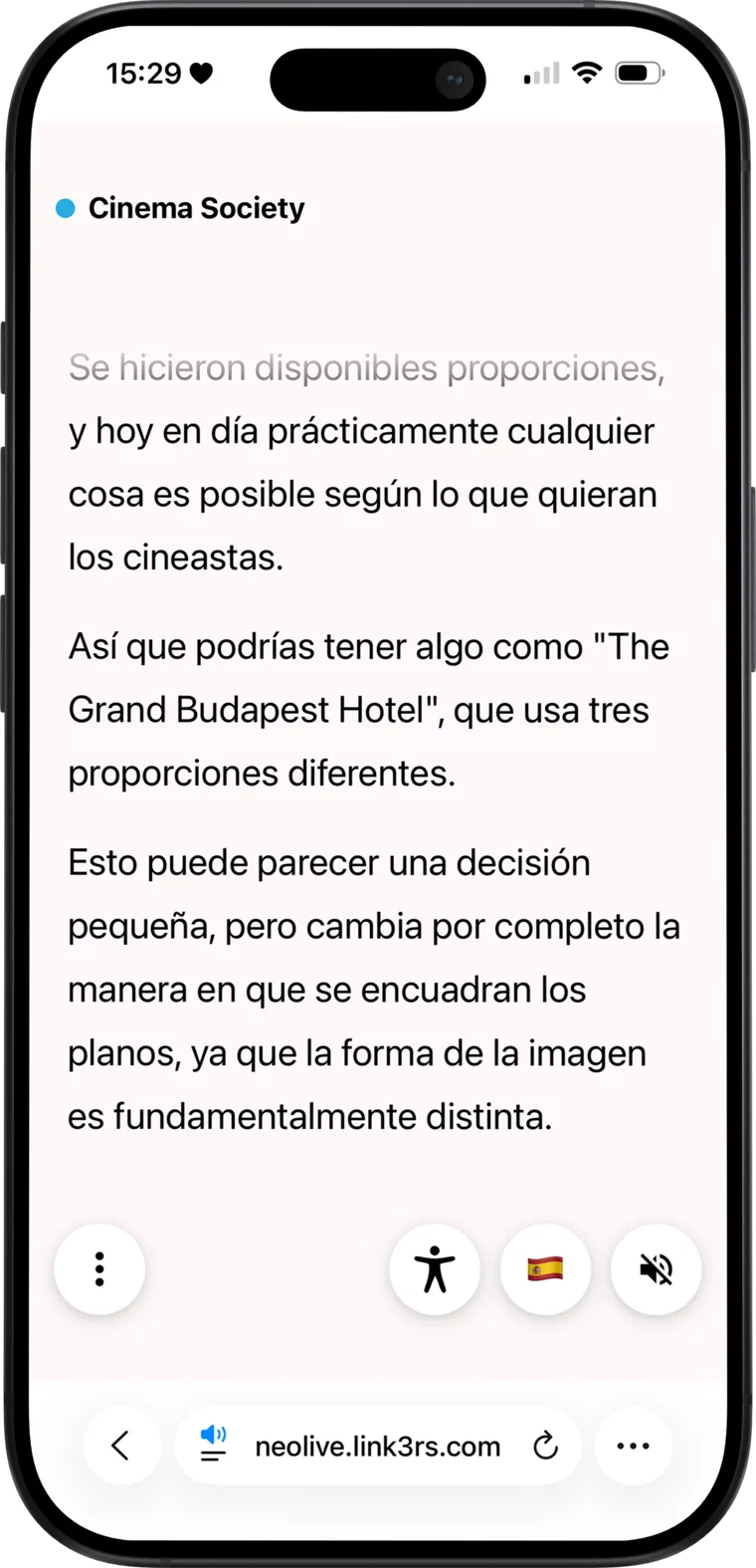 Live translation of a talk, in Spanish, on an iPhone