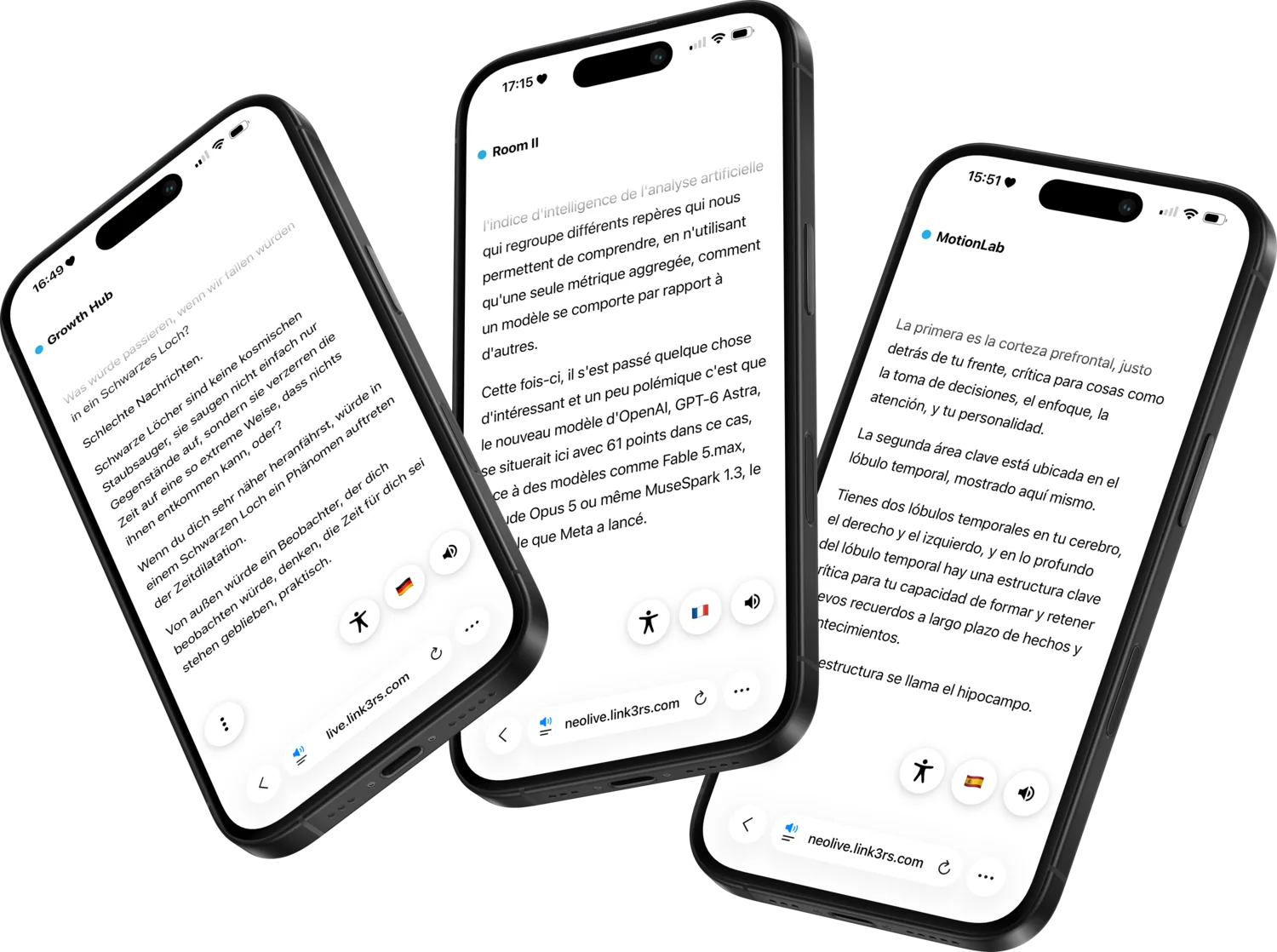 Three phones with the live translation