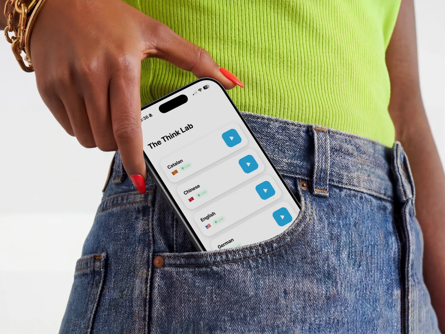 Phone in a pocket showing the language list