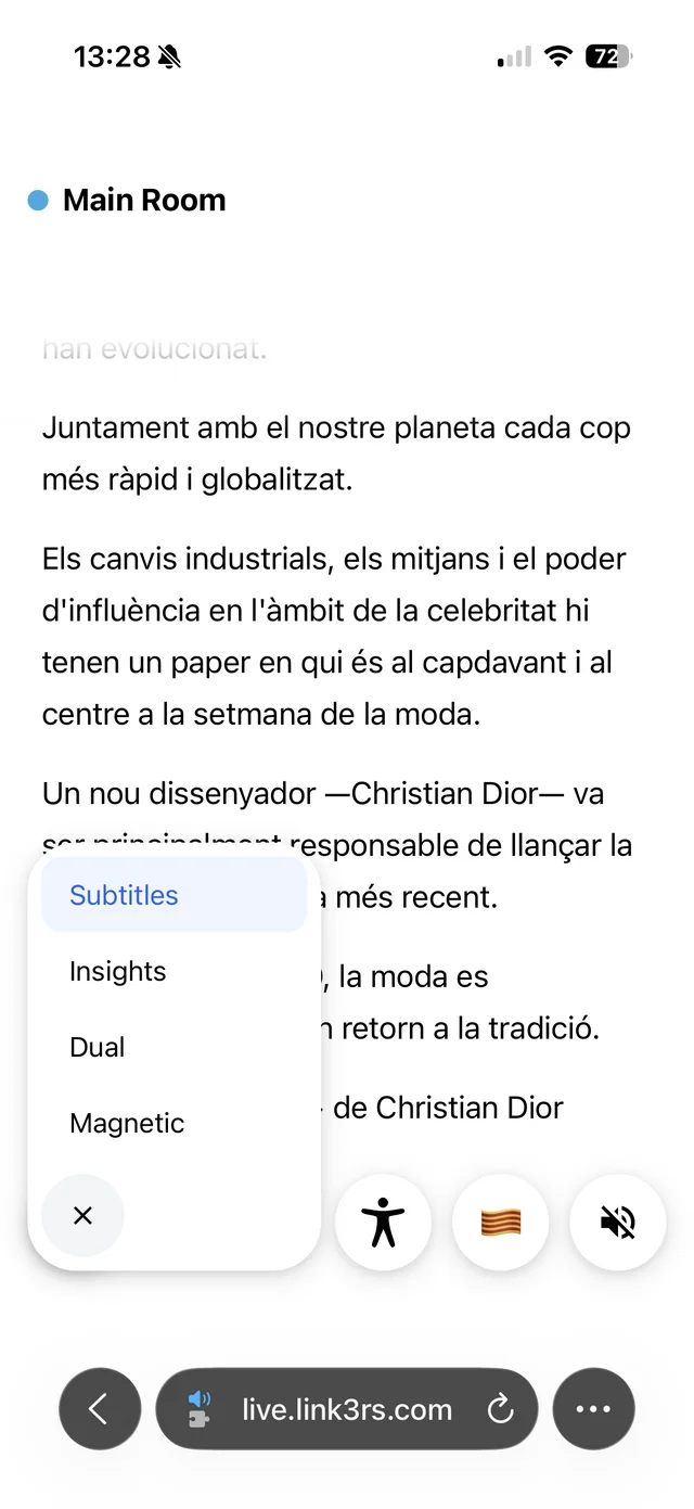 Attendee menu: subtitles, insights, duo